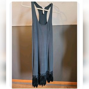 Free People Tassle Fringe Hem Slip Dress Halter Back Green Extender Small